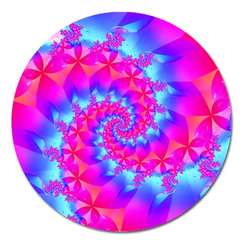 Colorful Pink and Blue Spiral Fractal Magnet 5  (Round) from ArtsNow.com Front