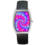 Colorful Pink and Blue Spiral Fractal Barrel Style Metal Watch