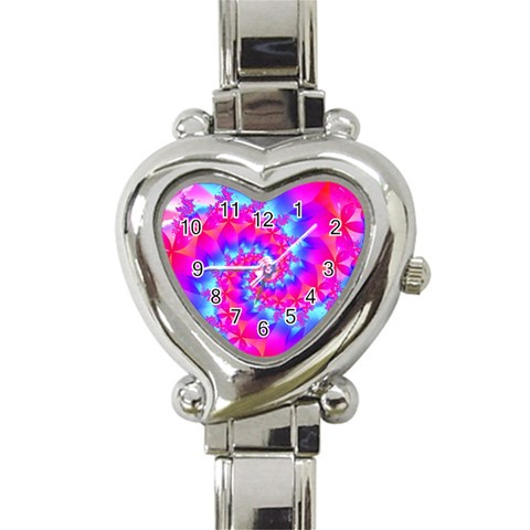 Colorful Pink and Blue Spiral Fractal Heart Italian Charm Watch from ArtsNow.com Front