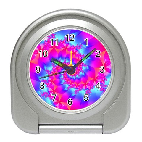 Colorful Pink and Blue Spiral Fractal Travel Alarm Clock from ArtsNow.com Front