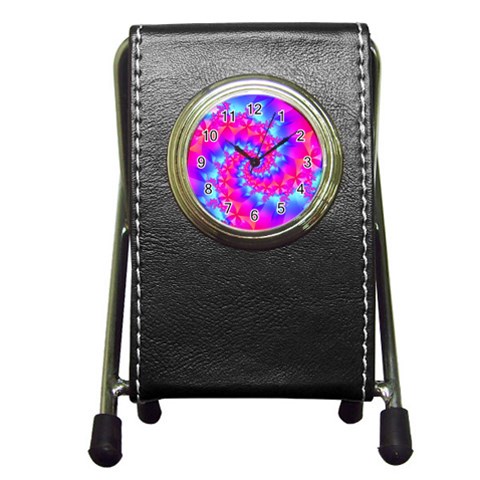 Colorful Pink and Blue Spiral Fractal Pen Holder Desk Clock from ArtsNow.com Front