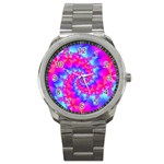 Colorful Pink and Blue Spiral Fractal Sport Metal Watch