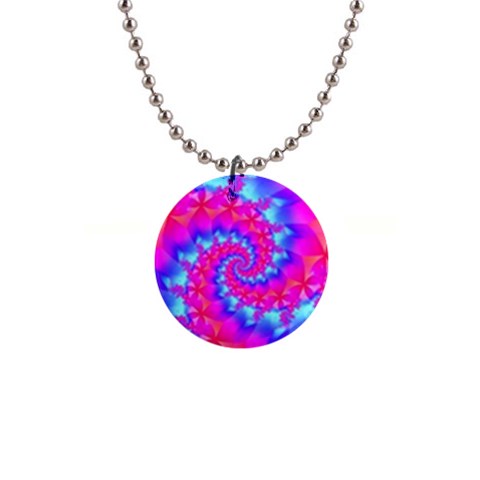 Colorful Pink and Blue Spiral Fractal 1  Button Necklace from ArtsNow.com Front