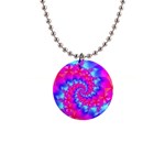 Colorful Pink and Blue Spiral Fractal 1  Button Necklace