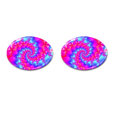 Colorful Pink and Blue Spiral Fractal Cufflinks (Oval) from ArtsNow.com Front(Pair)