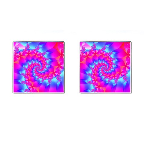 Colorful Pink and Blue Spiral Fractal Cufflinks (Square) from ArtsNow.com Front(Pair)