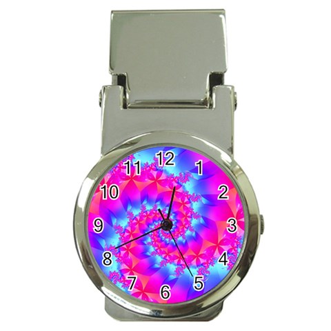 Colorful Pink and Blue Spiral Fractal Money Clip Watch from ArtsNow.com Front