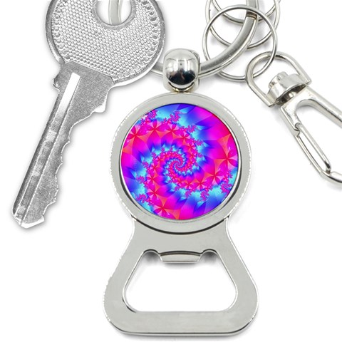 Colorful Pink and Blue Spiral Fractal Bottle Opener Key Chain from ArtsNow.com Front