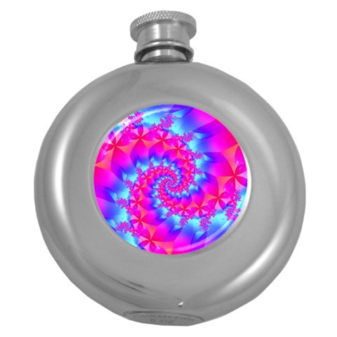 Colorful Pink and Blue Spiral Fractal Hip Flask (5 oz) from ArtsNow.com Front