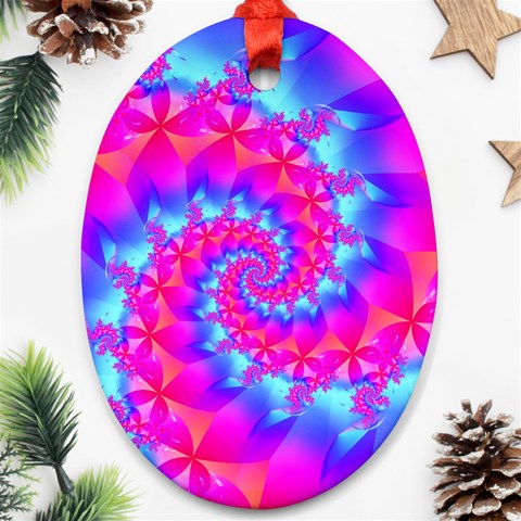 Colorful Pink and Blue Spiral Fractal Oval Ornament (Two Sides) from ArtsNow.com Front