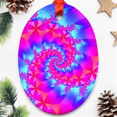 Colorful Pink and Blue Spiral Fractal Oval Ornament (Two Sides) from ArtsNow.com Front