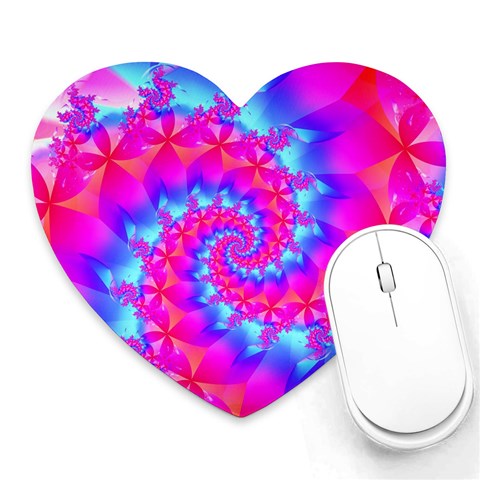 Colorful Pink and Blue Spiral Fractal Heart Mousepad from ArtsNow.com Front