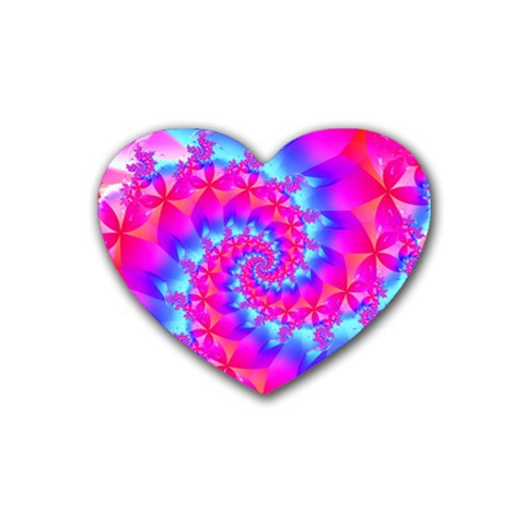 Colorful Pink and Blue Spiral Fractal Rubber Coaster (Heart) from ArtsNow.com Front