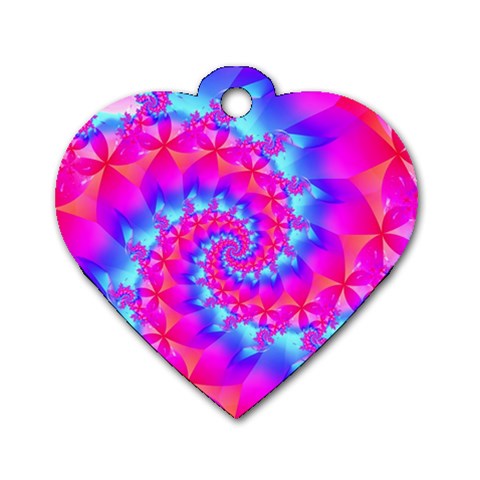 Colorful Pink and Blue Spiral Fractal Dog Tag Heart (Two Sides) from ArtsNow.com Front