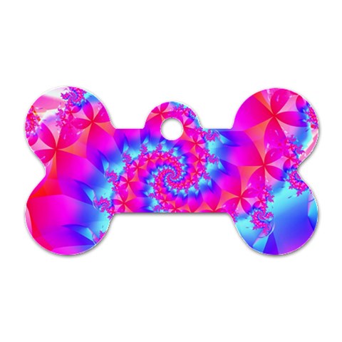 Colorful Pink and Blue Spiral Fractal Dog Tag Bone (Two Sides) from ArtsNow.com Front