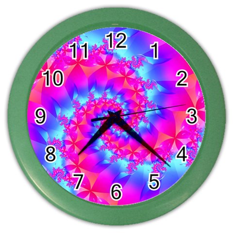 Colorful Pink and Blue Spiral Fractal Color Wall Clock from ArtsNow.com Front