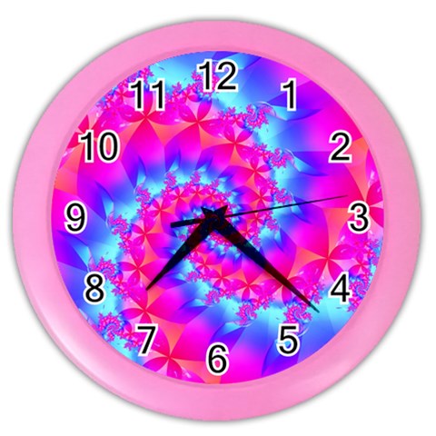 Colorful Pink and Blue Spiral Fractal Color Wall Clock from ArtsNow.com Front