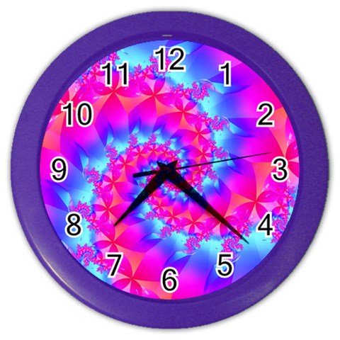 Colorful Pink and Blue Spiral Fractal Color Wall Clock from ArtsNow.com Front