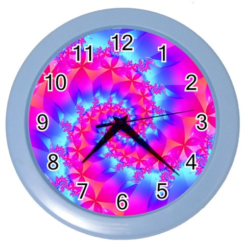 Colorful Pink and Blue Spiral Fractal Color Wall Clock from ArtsNow.com Front