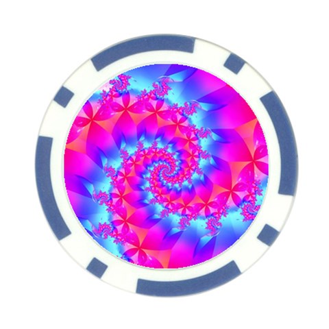 Colorful Pink and Blue Spiral Fractal Poker Chip Card Guard from ArtsNow.com Front