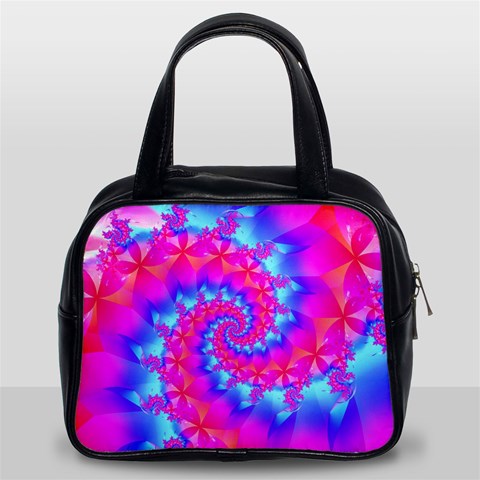 Colorful Pink and Blue Spiral Fractal Classic Handbag (Two Sides) from ArtsNow.com Front