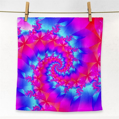 Colorful Pink and Blue Spiral Fractal Face Towel from ArtsNow.com Front