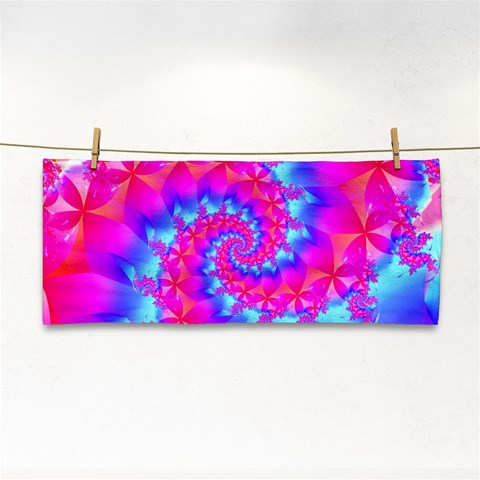 Colorful Pink and Blue Spiral Fractal Hand Towel from ArtsNow.com Front