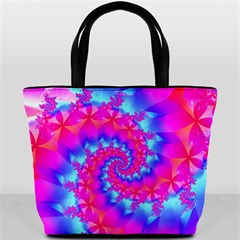 Colorful Pink and Blue Spiral Fractal Bucket Bag from ArtsNow.com Front