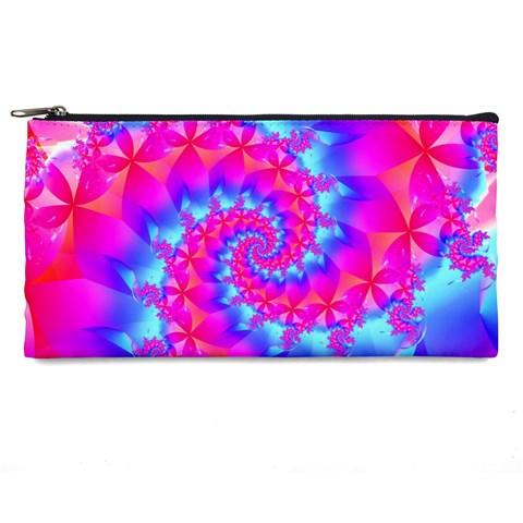 Colorful Pink and Blue Spiral Fractal Pencil Case from ArtsNow.com Front