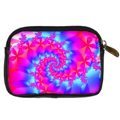 Colorful Pink and Blue Spiral Fractal Digital Camera Leather Case from ArtsNow.com Back