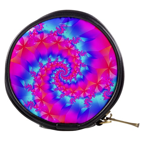 Colorful Pink and Blue Spiral Fractal Mini Makeup Bag from ArtsNow.com Front