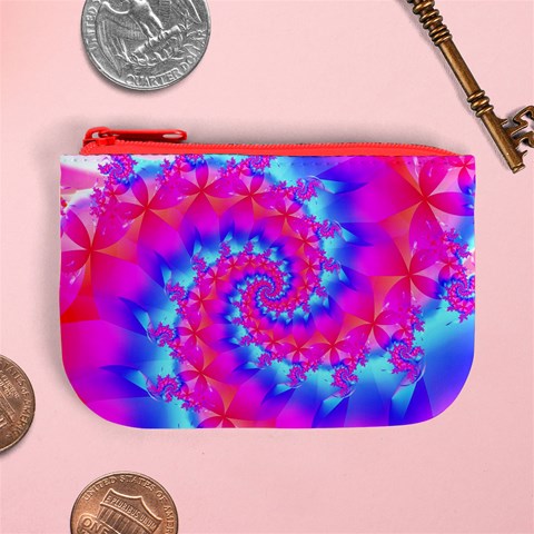 Colorful Pink and Blue Spiral Fractal Mini Coin Purse from ArtsNow.com Front