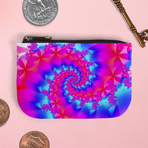 Colorful Pink and Blue Spiral Fractal Mini Coin Purse from ArtsNow.com Front