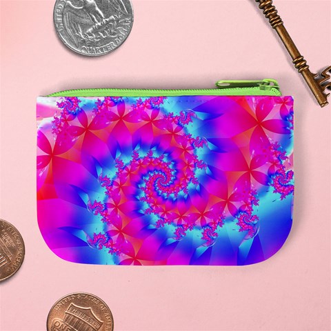 Colorful Pink and Blue Spiral Fractal Mini Coin Purse from ArtsNow.com Back