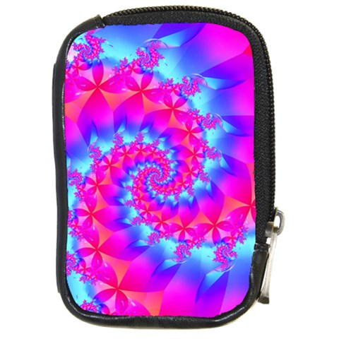 Colorful Pink and Blue Spiral Fractal Compact Camera Leather Case from ArtsNow.com Front