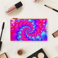 Colorful Pink and Blue Spiral Fractal Cosmetic Bag (Small) from ArtsNow.com Front