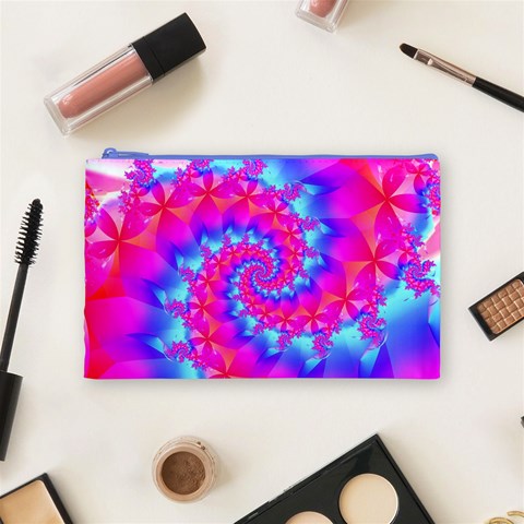 Colorful Pink and Blue Spiral Fractal Cosmetic Bag (Medium) from ArtsNow.com Front