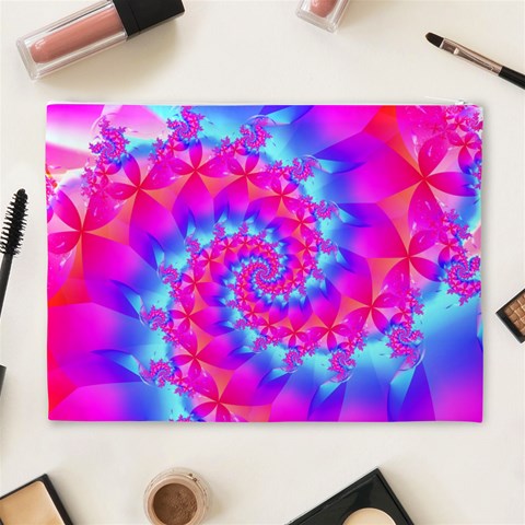 Colorful Pink and Blue Spiral Fractal Cosmetic Bag (XL) from ArtsNow.com Back