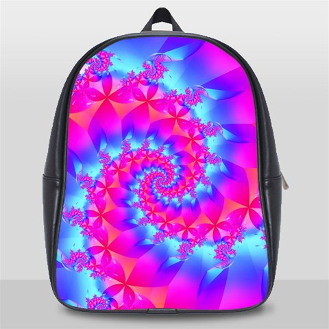 Colorful Pink and Blue Spiral Fractal School Bag (Large) from ArtsNow.com Front