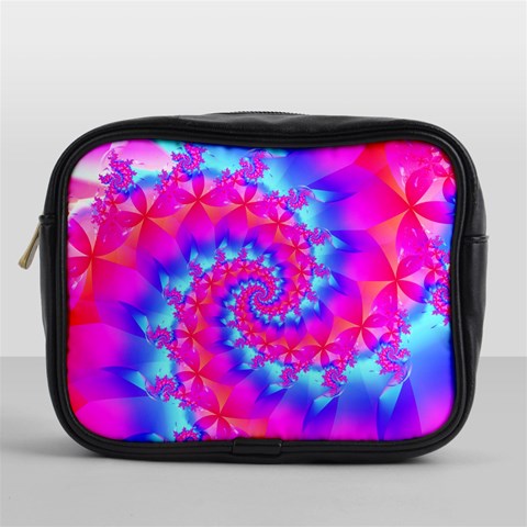 Colorful Pink and Blue Spiral Fractal Mini Toiletries Bag (One Side) from ArtsNow.com Front