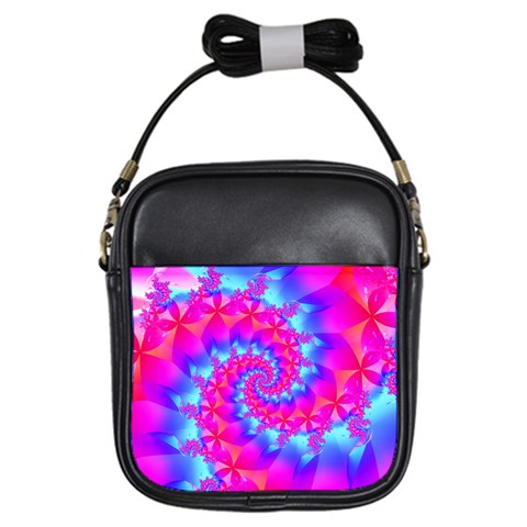 Colorful Pink and Blue Spiral Fractal Girls Sling Bag from ArtsNow.com Front