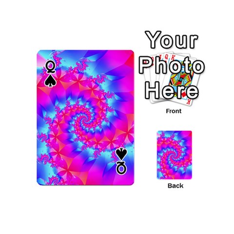 Queen Colorful Pink and Blue Spiral Fractal Playing Cards 54 (Mini) from ArtsNow.com Front - SpadeQ