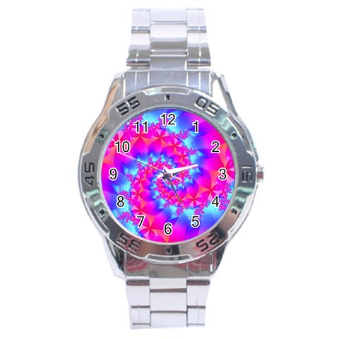 Colorful Pink and Blue Spiral Fractal Stainless Steel Analogue Watch from ArtsNow.com Front