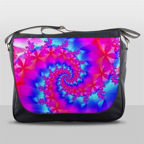 Colorful Pink and Blue Spiral Fractal Messenger Bag from ArtsNow.com Front