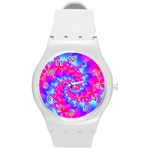 Colorful Pink and Blue Spiral Fractal Round Plastic Sport Watch (M)