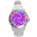 Colorful Pink and Blue Spiral Fractal Round Plastic Sport Watch (L)