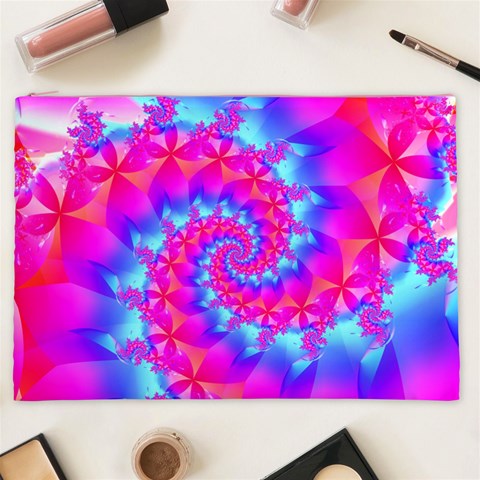 Colorful Pink and Blue Spiral Fractal Cosmetic Bag (XXL) from ArtsNow.com Front