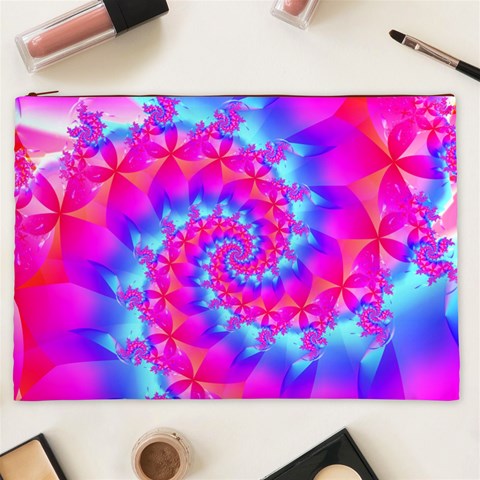 Colorful Pink and Blue Spiral Fractal Cosmetic Bag (XXL) from ArtsNow.com Front