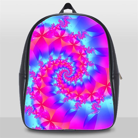 Colorful Pink and Blue Spiral Fractal School Bag (XL) from ArtsNow.com Front