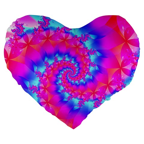 Colorful Pink and Blue Spiral Fractal Large 19  Premium Heart Shape Cushion from ArtsNow.com Front